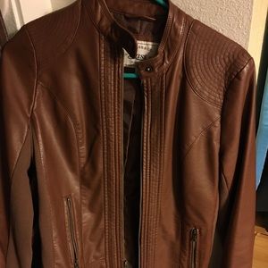 Bass Faux Leather Moto Jacket in Chestnut